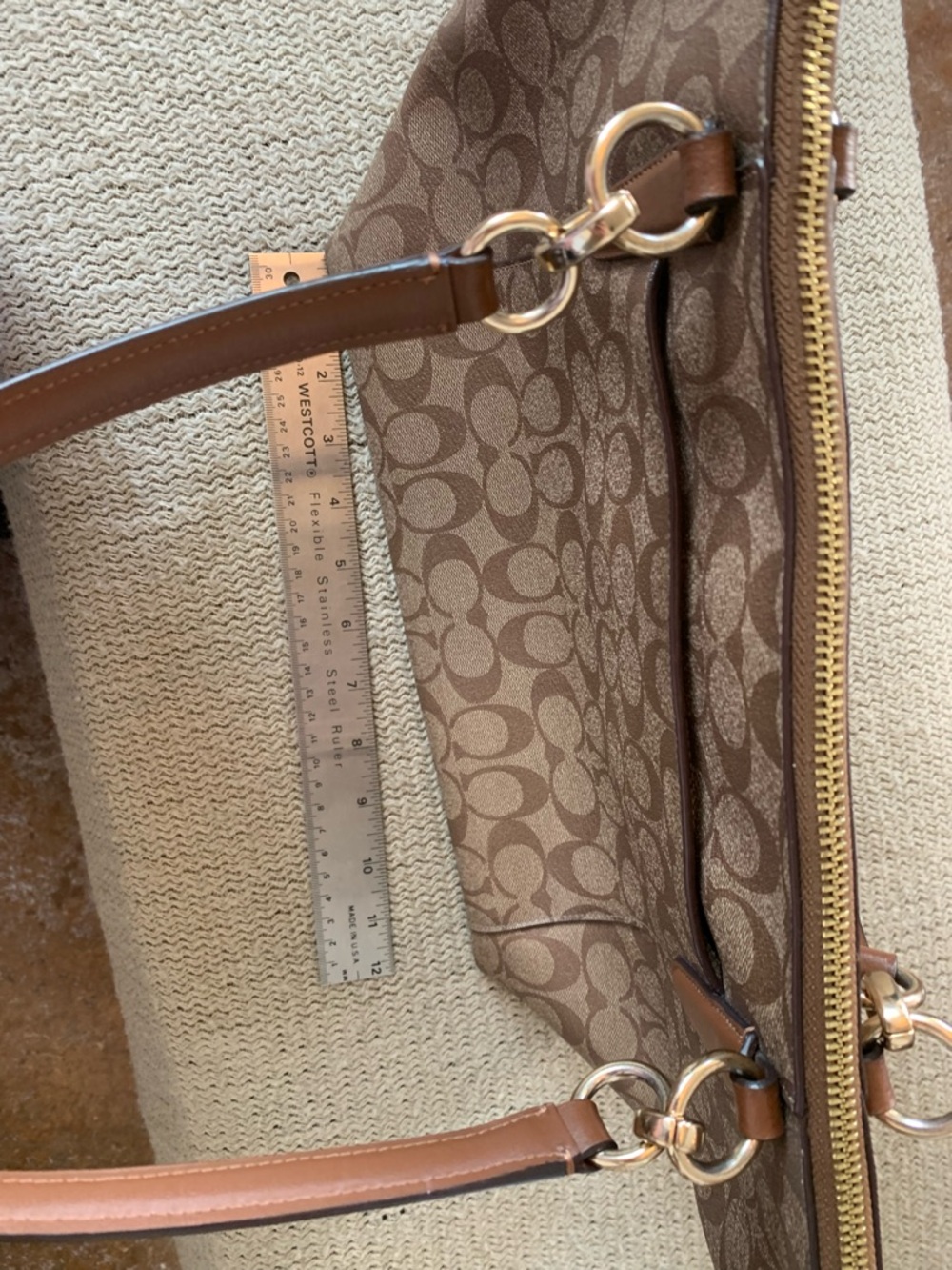 Coach Brown Signature Canvas Tote with Leather Trim - Picture 4 of 10